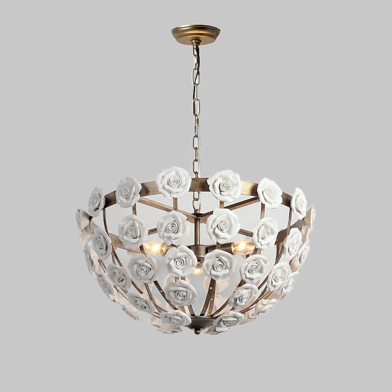 Traditional French Rosette Half Round Ceramic Iron 1/3 Light Chandelier For Living Room