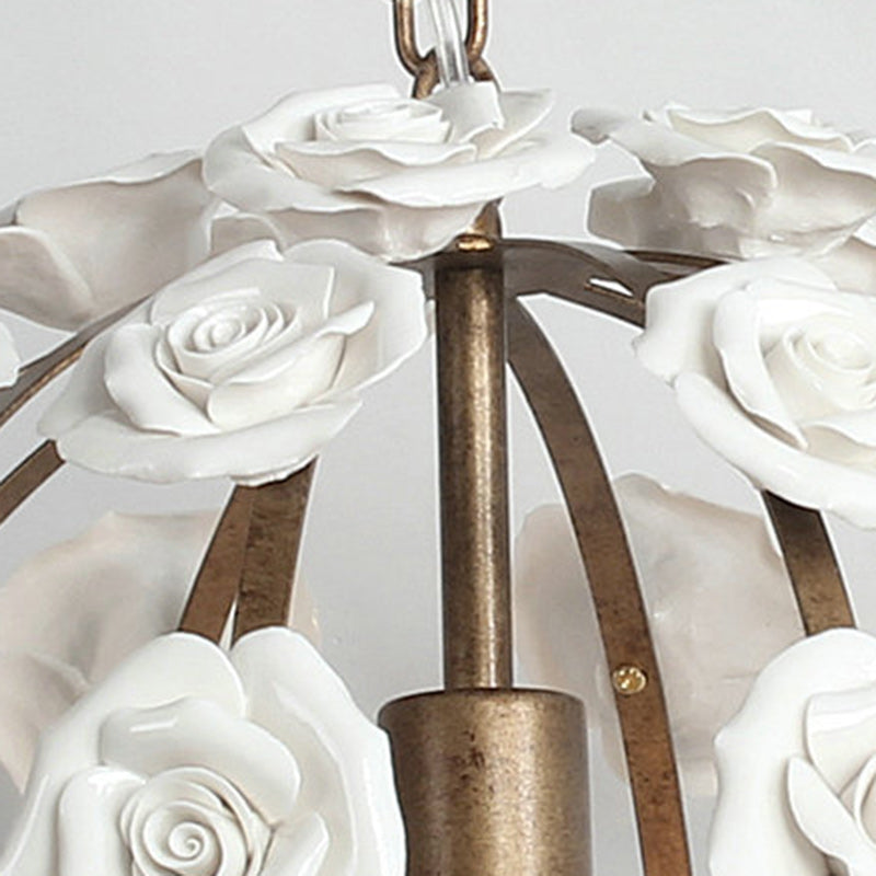 Traditional French Rosette Half Round Ceramic Iron 1/3 Light Chandelier For Living Room