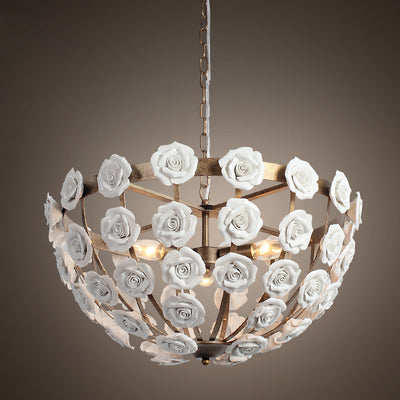 Traditional French Rosette Half Round Ceramic Iron 1/3 Light Chandelier For Living Room