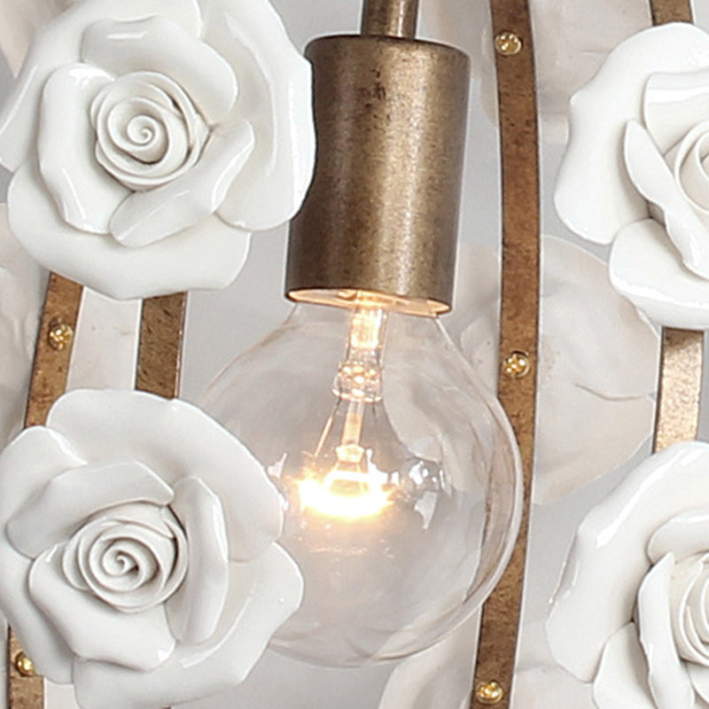 Traditional French Rosette Half Round Ceramic Iron 1/3 Light Chandelier For Living Room