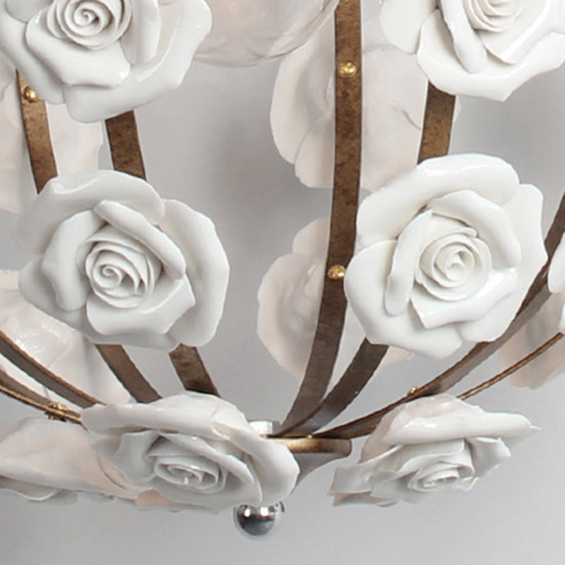 Traditional French Rosette Half Round Ceramic Iron 1/3 Light Chandelier For Living Room