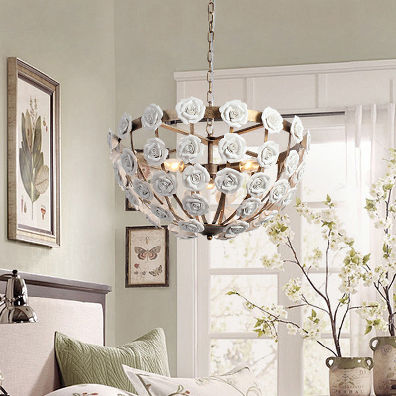 Traditional French Rosette Half Round Ceramic Iron 1/3 Light Chandelier For Living Room
