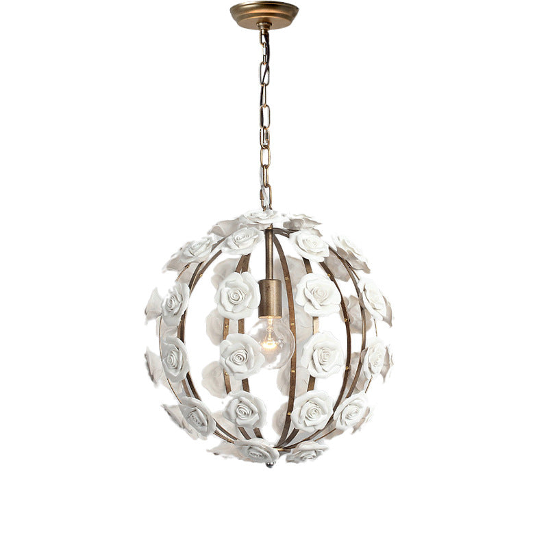 Traditional French Rosette Half Round Ceramic Iron 1/3 Light Chandelier For Living Room