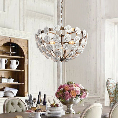 Traditional French Rosette Half Round Ceramic Iron 1/3 Light Chandelier For Living Room