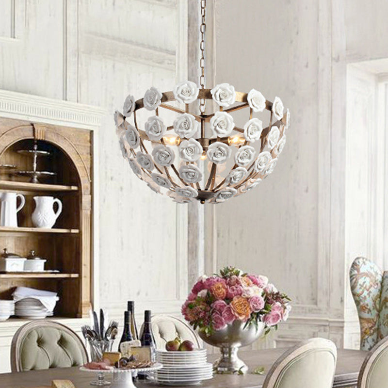 Traditional French Rosette Half Round Ceramic Iron 1/3 Light Chandelier For Living Room