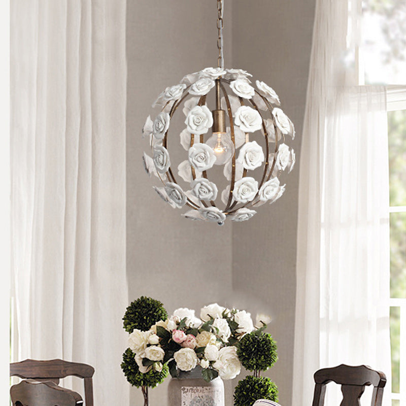Traditional French Rosette Half Round Ceramic Iron 1/3 Light Chandelier For Living Room