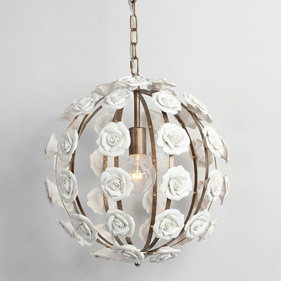 Traditional French Rosette Half Round Ceramic Iron 1/3 Light Chandelier For Living Room