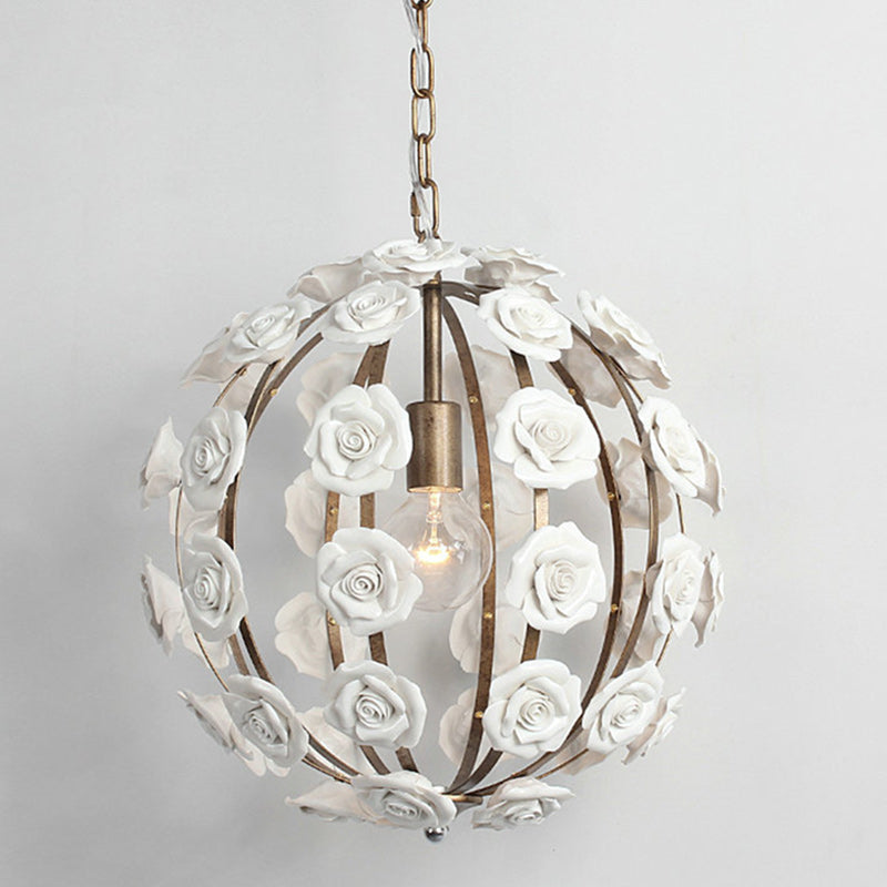 Traditional French Rosette Half Round Ceramic Iron 1/3 Light Chandelier For Living Room