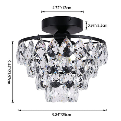 Contemporary Scandinavian Pendant Tapered Round Crystal Iron 1-Light Semi-Flush Mount Ceiling Light For Living Room