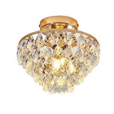 Contemporary Scandinavian Pendant Tapered Round Crystal Iron 1-Light Semi-Flush Mount Ceiling Light For Living Room