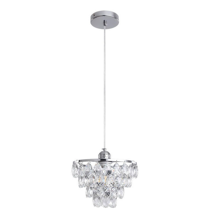 Suspension contemporaine scandinave en cristal rond effilé en fer à 1 lumière pour salon 