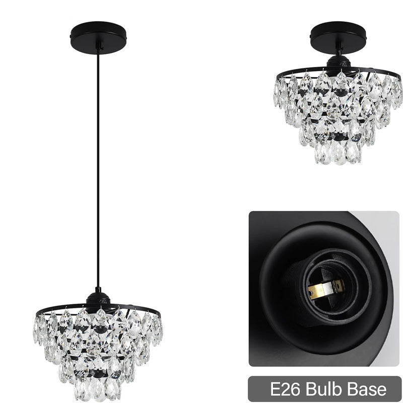 Contemporary Scandinavian Tapered Round Crystal Iron 1-Light Pendant Light For Living Room