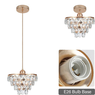 Contemporary Scandinavian Tapered Round Crystal Iron 1-Light Pendant Light For Living Room