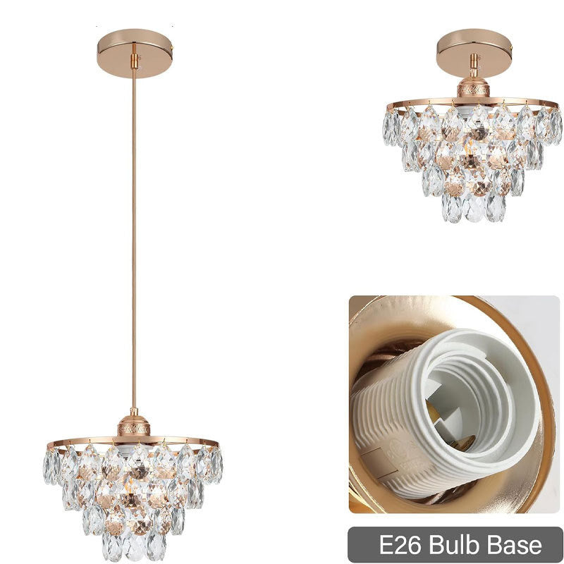 Contemporary Scandinavian Tapered Round Crystal Iron 1-Light Pendant Light For Living Room