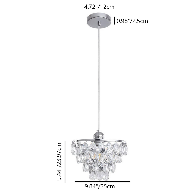 Contemporary Scandinavian Tapered Round Crystal Iron 1-Light Pendant Light For Living Room