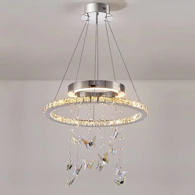 Modern Luxury Round Oval Long Butterfly Crystal Stainless Steel LED Island Light Chandelier For Dining Room