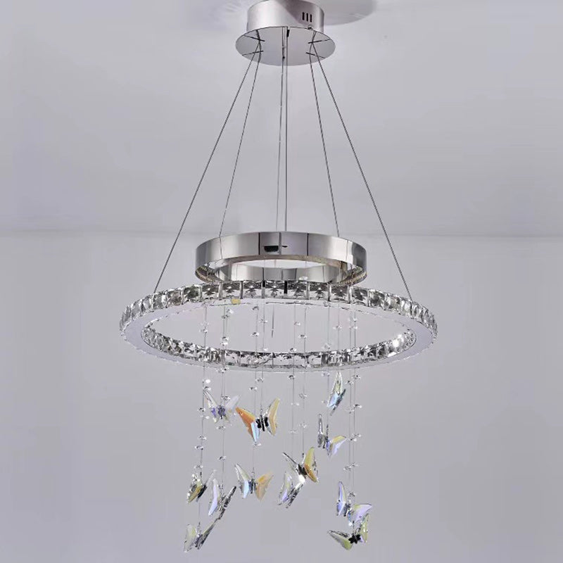 Modern Luxury Round Oval Long Butterfly Crystal Stainless Steel LED Island Light Chandelier For Dining Room