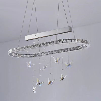 Modern Luxury Round Oval Long Butterfly Crystal Stainless Steel LED Island Light Chandelier For Dining Room