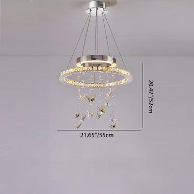 Modern Luxury Round Oval Long Butterfly Crystal Stainless Steel LED Island Light Chandelier For Dining Room