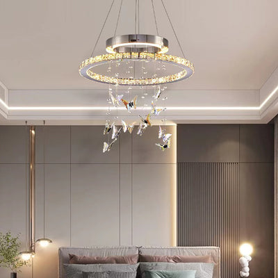Modern Luxury Round Oval Long Butterfly Crystal Stainless Steel LED Island Light Chandelier For Dining Room