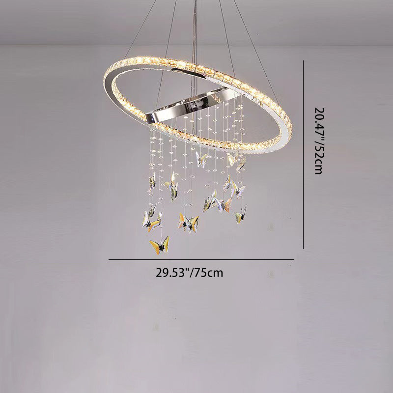 Modern Luxury Round Oval Long Butterfly Crystal Stainless Steel LED Island Light Chandelier For Dining Room