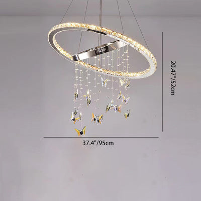 Modern Luxury Round Oval Long Butterfly Crystal Stainless Steel LED Island Light Chandelier For Dining Room