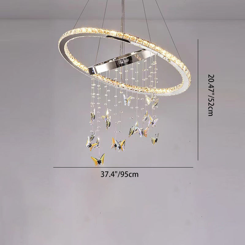 Modern Luxury Round Oval Long Butterfly Crystal Stainless Steel LED Island Light Chandelier For Dining Room