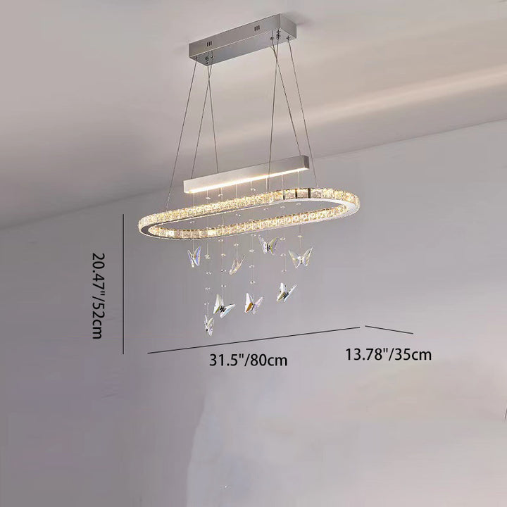 Modern Luxury Round Oval Long Butterfly Crystal Stainless Steel LED Island Light Chandelier For Dining Room