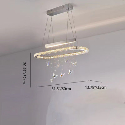 Modern Luxury Round Oval Long Butterfly Crystal Stainless Steel LED Island Light Chandelier For Dining Room