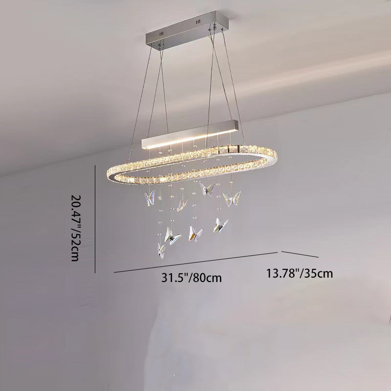 Modern Luxury Round Oval Long Butterfly Crystal Stainless Steel LED Island Light Chandelier For Dining Room