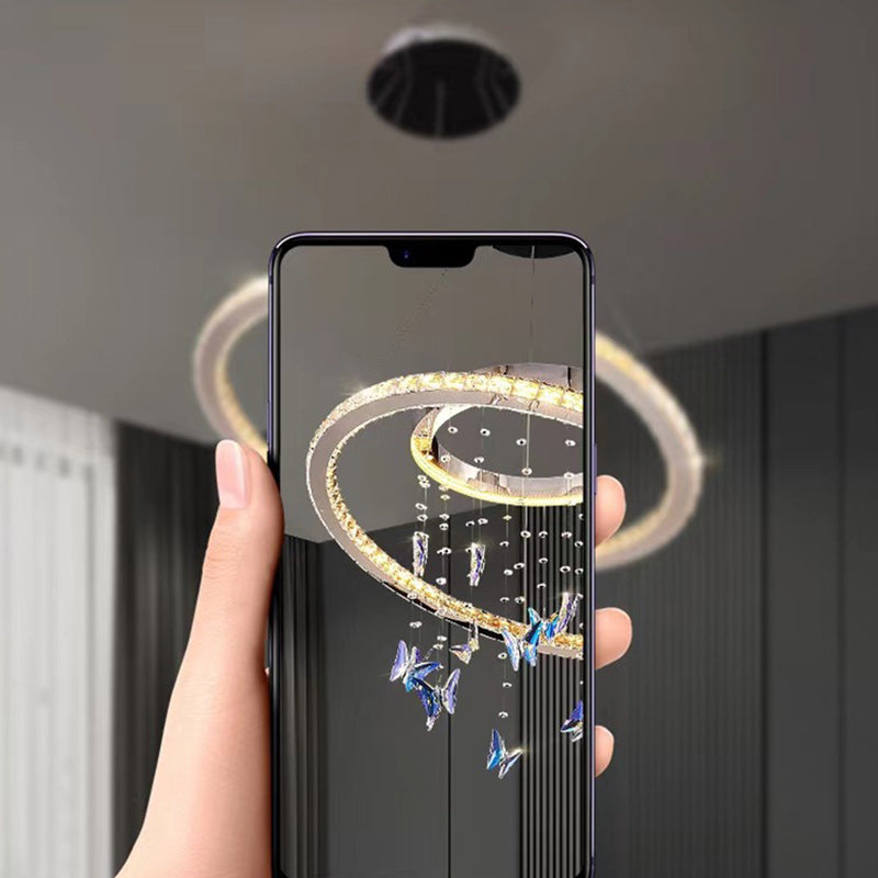 Modern Luxury Round Oval Long Butterfly Crystal Stainless Steel LED Island Light Chandelier For Dining Room