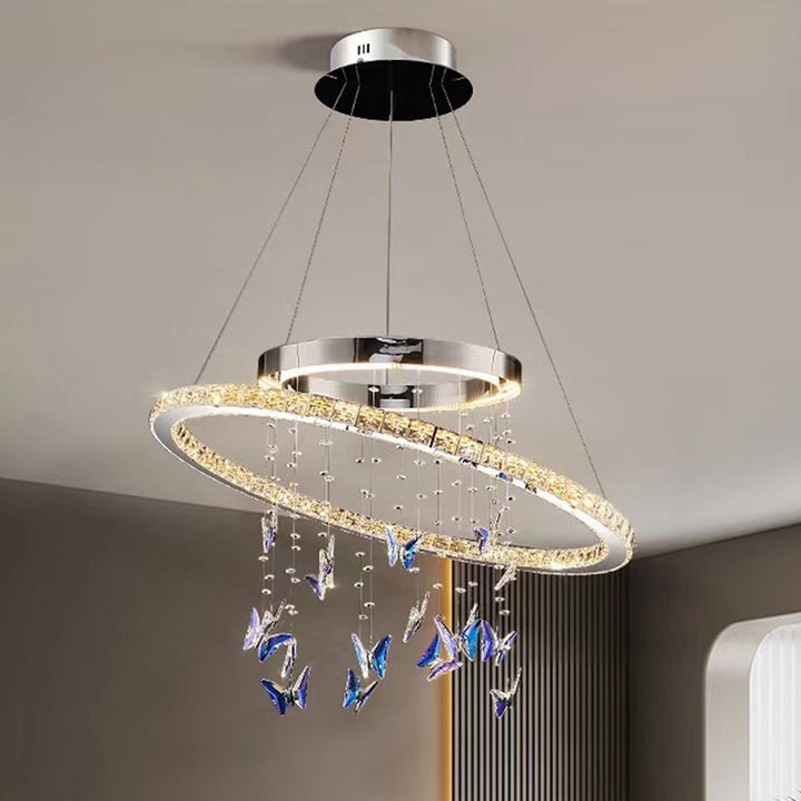 Moderne Luxus Runde Ovale Lange Schmetterling Kristall Edelstahl LED Insel Licht Kronleuchter Für Esszimmer 