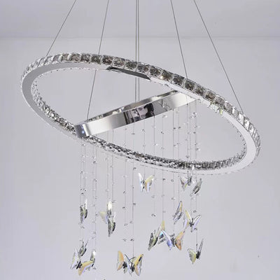 Modern Luxury Round Oval Long Butterfly Crystal Stainless Steel LED Island Light Chandelier For Dining Room