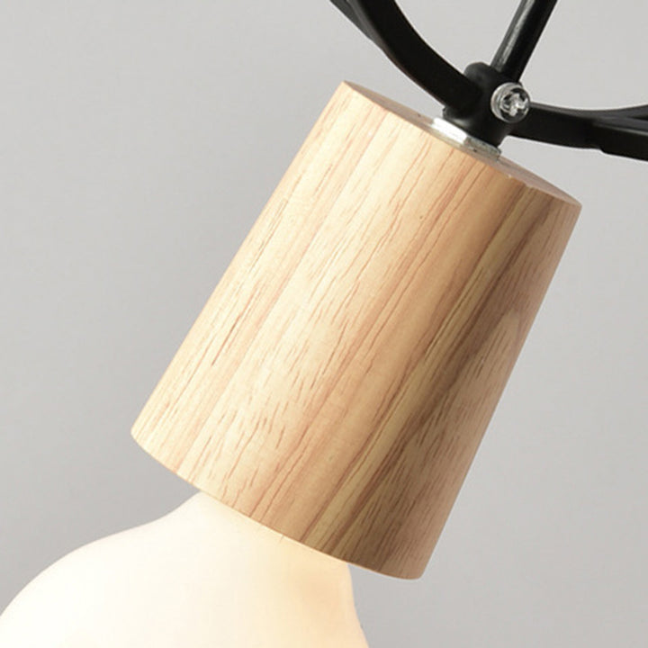 Contemporary Scandinavian Antler Cylinder Long Round Wood Metal 3-Light Chandelier For Living Room