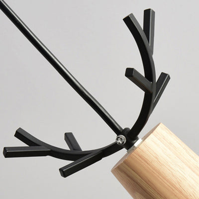 Contemporary Scandinavian Antler Cylinder Long Round Wood Metal 3-Light Chandelier For Living Room