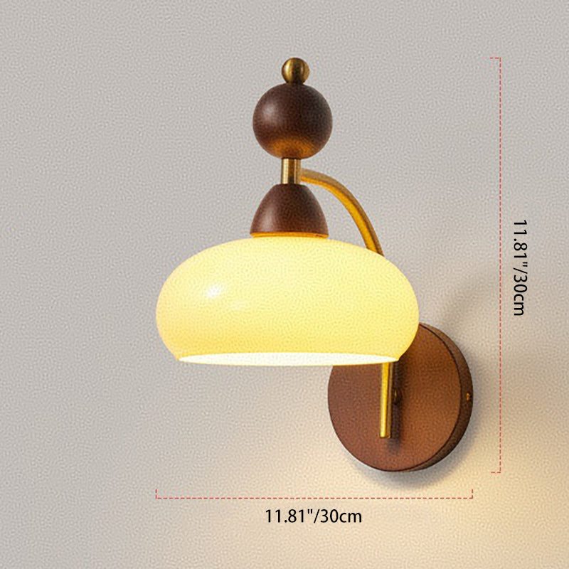 Traditionelle Vintage Runde Kugel Halbrunde Glas Eschenholz Hardware 1-Licht Wandleuchte Für Wohnzimmer 