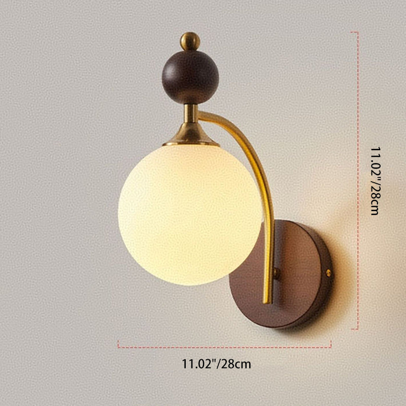 Traditionelle Vintage Runde Kugel Halbrunde Glas Eschenholz Hardware 1-Licht Wandleuchte Für Wohnzimmer 