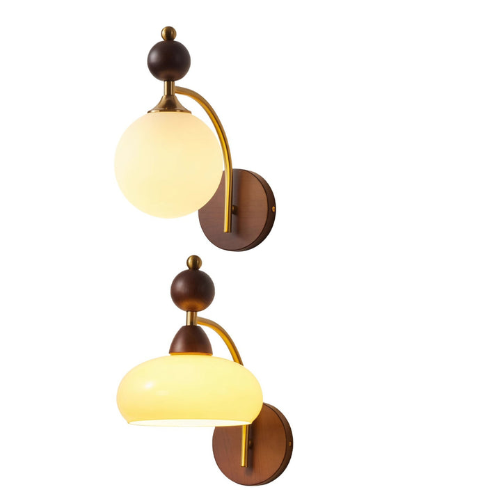 Traditionelle Vintage Runde Kugel Halbrunde Glas Eschenholz Hardware 1-Licht Wandleuchte Für Wohnzimmer 