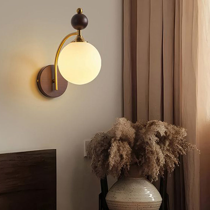 Traditionelle Vintage Runde Kugel Halbrunde Glas Eschenholz Hardware 1-Licht Wandleuchte Für Wohnzimmer 
