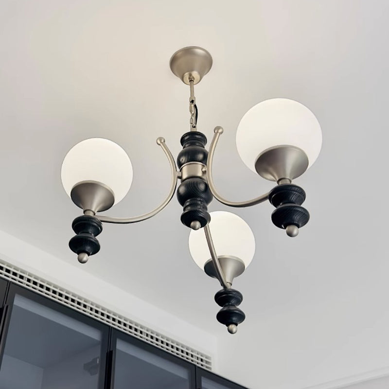 Traditional French Branch Globe Round Glass Ash Metal 3/5/6/8 Lights Chandelier For Living Room
