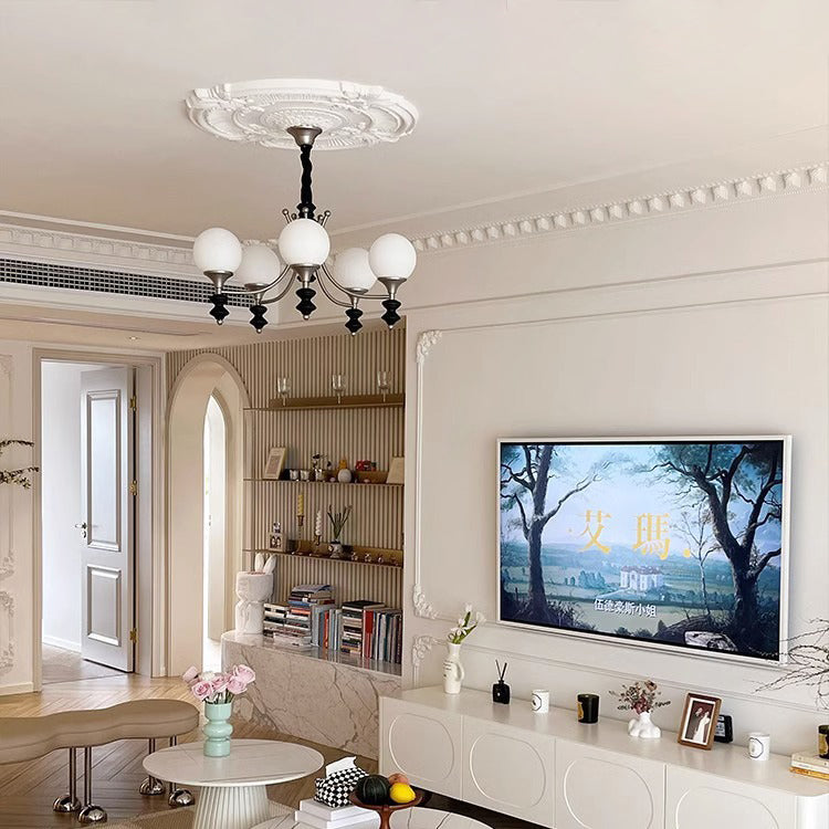 Traditional French Branch Globe Round Glass Ash Metal 3/5/6/8 Lights Chandelier For Living Room