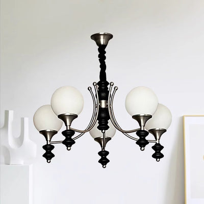 Traditional French Branch Globe Round Glass Ash Metal 3/5/6/8 Lights Chandelier For Living Room