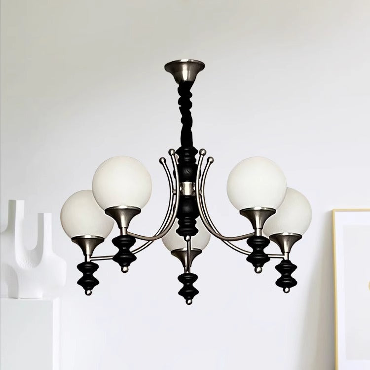 Traditional French Branch Globe Round Glass Ash Metal 3/5/6/8 Lights Chandelier For Living Room