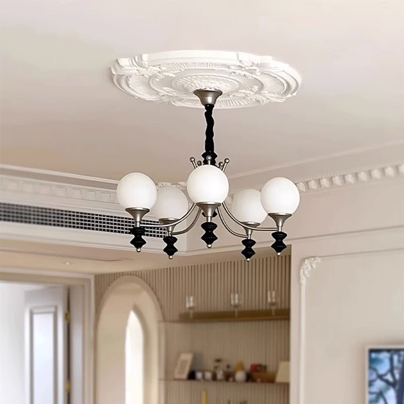 Traditional French Branch Globe Round Glass Ash Metal 3/5/6/8 Lights Chandelier For Living Room