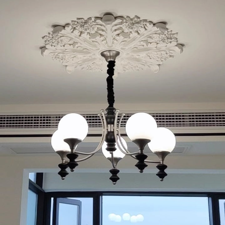 Traditioneller französischer Zweig-Globus-Rundglas-Aschenmetall 3/5/6/8 Lichter Kronleuchter für Wohnzimmer 