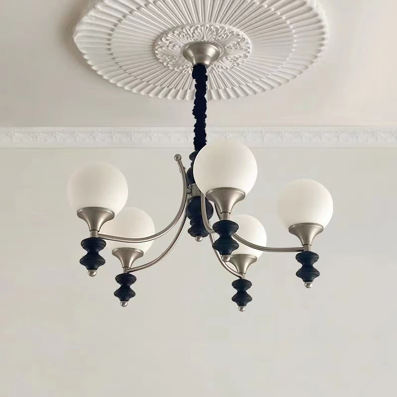 Traditional French Branch Globe Round Glass Ash Metal 3/5/6/8 Lights Chandelier For Living Room