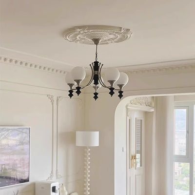 Traditional French Branch Globe Round Glass Ash Metal 3/5/6/8 Lights Chandelier For Living Room