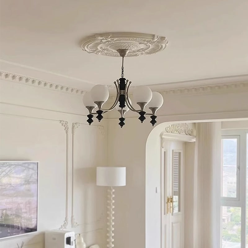 Traditional French Branch Globe Round Glass Ash Metal 3/5/6/8 Lights Chandelier For Living Room