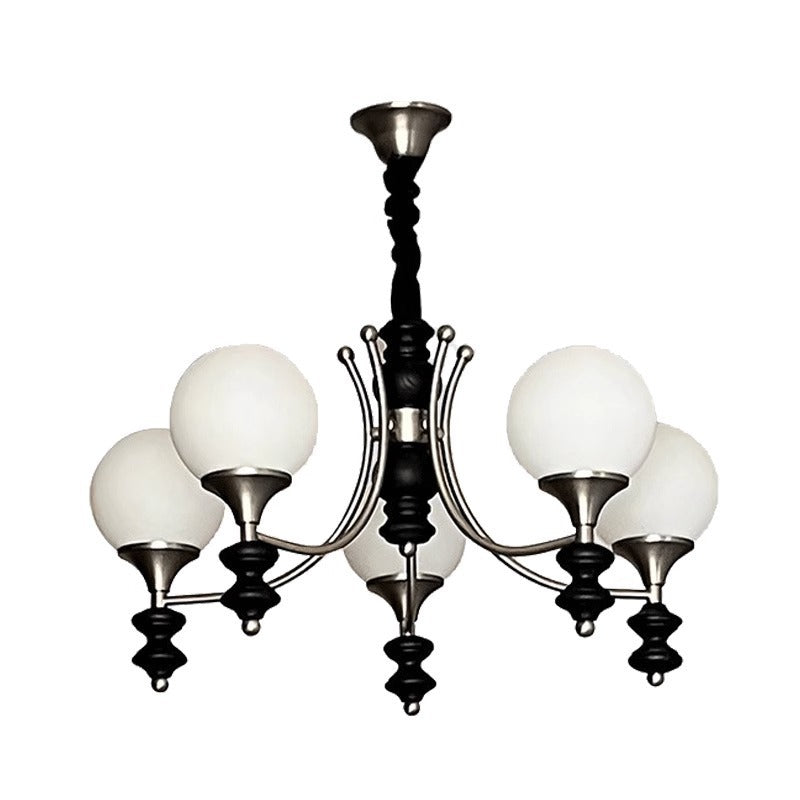 Traditional French Branch Globe Round Glass Ash Metal 3/5/6/8 Lights Chandelier For Living Room