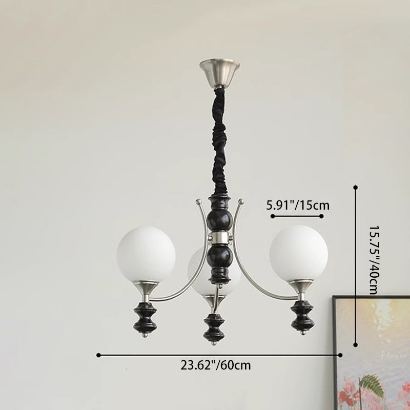 Traditional French Branch Globe Round Glass Ash Metal 3/5/6/8 Lights Chandelier For Living Room